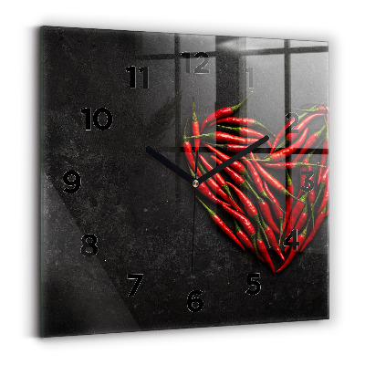 Pendule carrée en verre Cœur en paprika