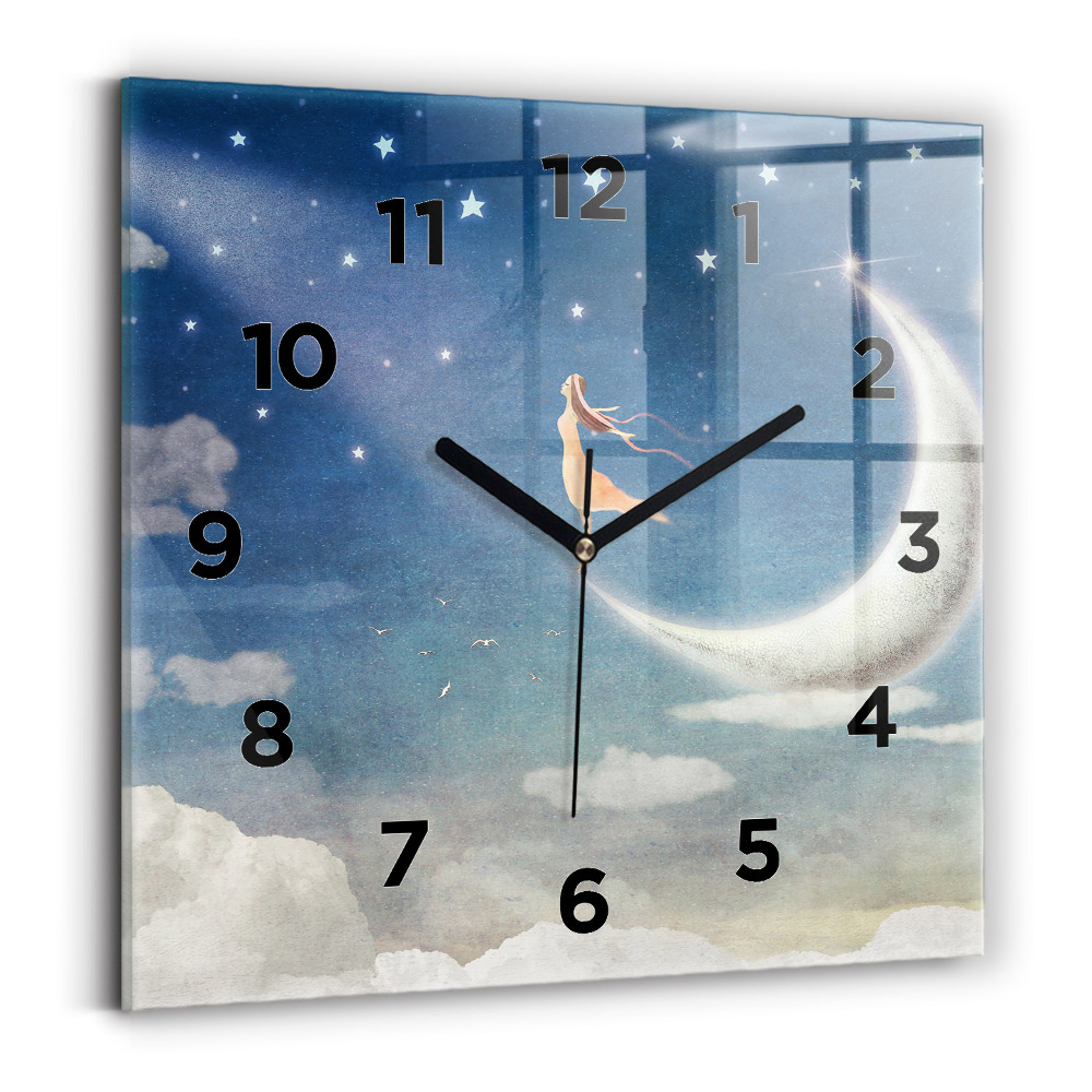 Horloge murale carrée Fille sur la lune