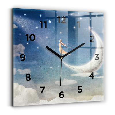 Horloge murale carrée Fille sur la lune