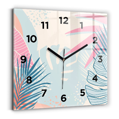 Horloge carrée en verre Feuilles pastel - tropiques