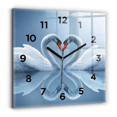 Horloge murale carrée Cygnes dans le coeur