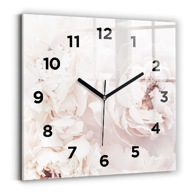 Horloge carrée en verre Fleurs de pivoine