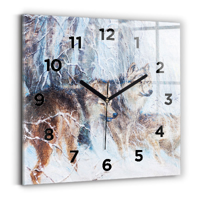 Horloge carrée en verre Loups dans la forêt