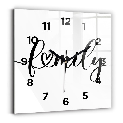 Horloge carrée en verre Inscription familiale et cœur