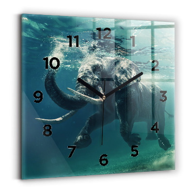 Pendule carrée en verre Éléphant flottant dans l'océan