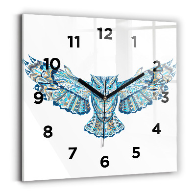 Pendule carrée en verre Hibou en vol