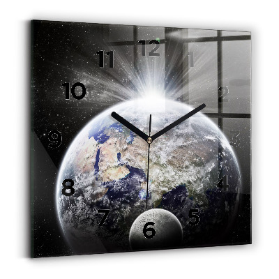 Horloge carrée en verre Terre Lune Soleil