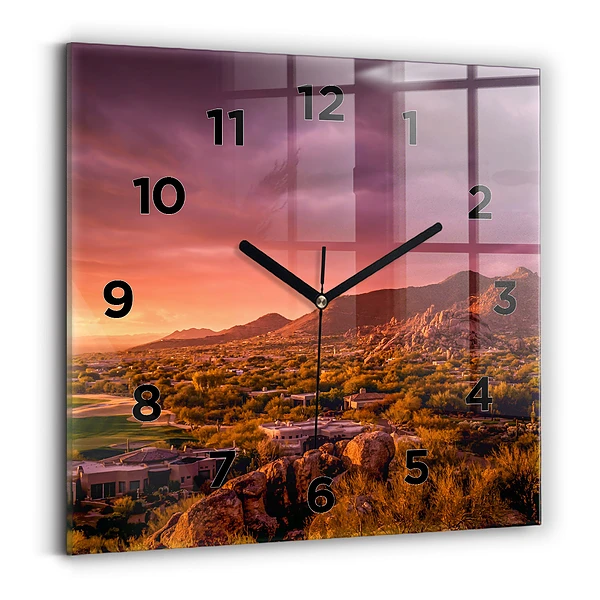 Pendule carrée en verre Coucher de soleil à North Scottsdale