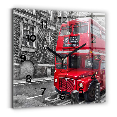 Pendule carrée en verre Bus rouge à impériale