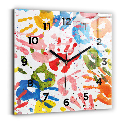 Horloge murale carrée Empreintes de mains d'enfants