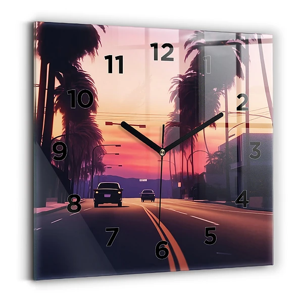 Horloge murale carrée Coucher de soleil à Los Angeles