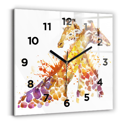 Horloge carrée en verre Girafe - aquarelle