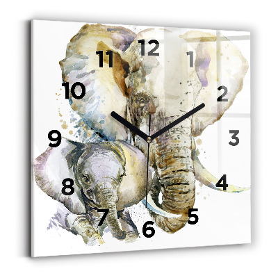 Pendule carrée en verre Animaux peints - éléphants