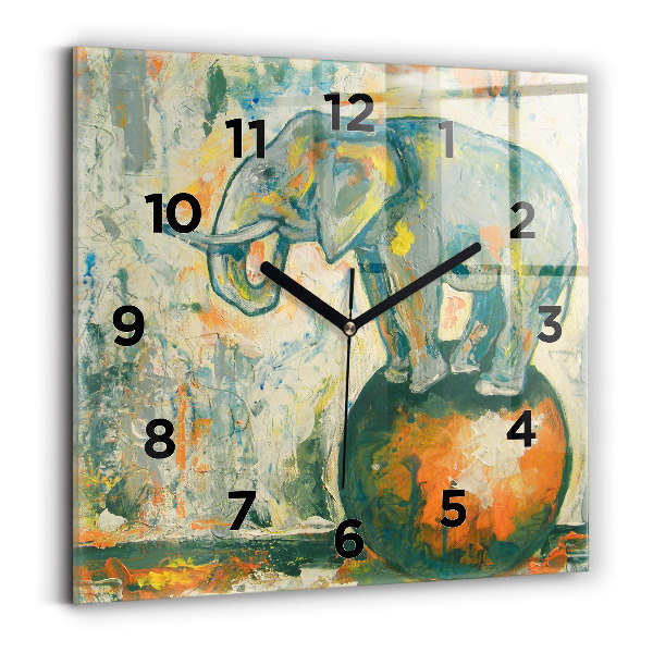 Horloge murale carrée Posture de l'éléphant peint