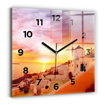 Pendule carrée en verre Vieux moulin à vent à Santorin