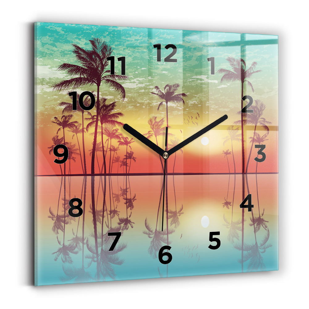 Horloge murale carrée Palmiers tropicaux