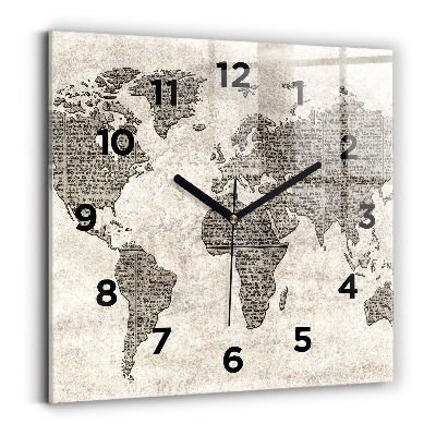 Horloge murale carrée Journal de la carte du monde