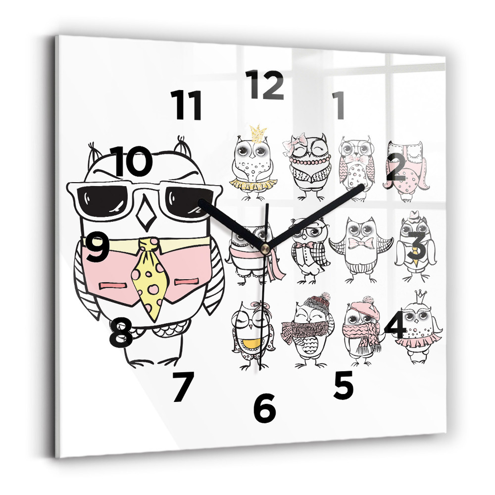 Pendule carrée en verre Affiche vintage avec des hiboux