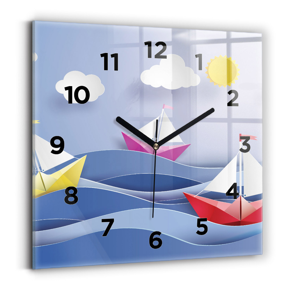 Horloge murale carrée Voiliers colorés en origami