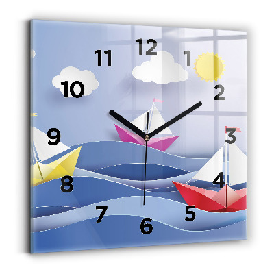 Horloge murale carrée Voiliers colorés en origami