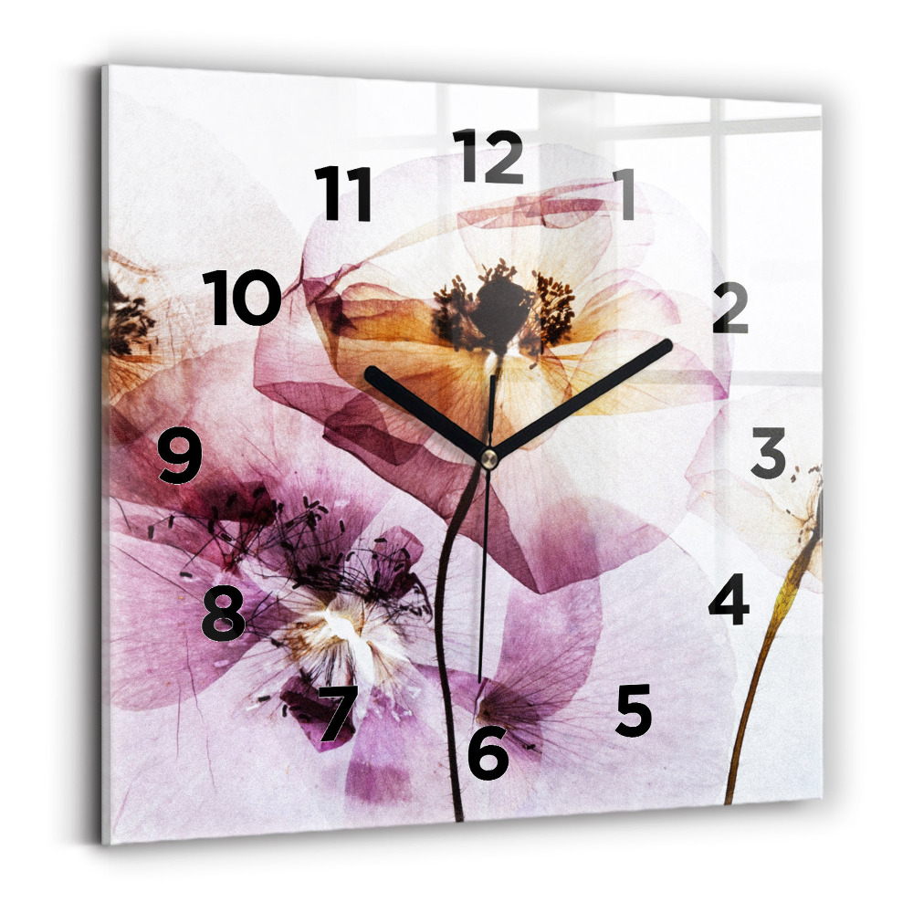 Horloge carrée en verre Fleurs de pavot sèches