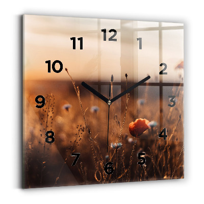 Pendule carrée en verre Lever de soleil dans un champ