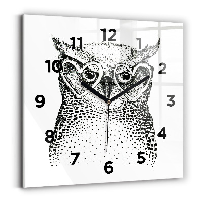 Horloge murale carrée Hibou dessiné avec des lunettes