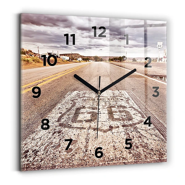 Horloge carrée en verre Route 66 USA