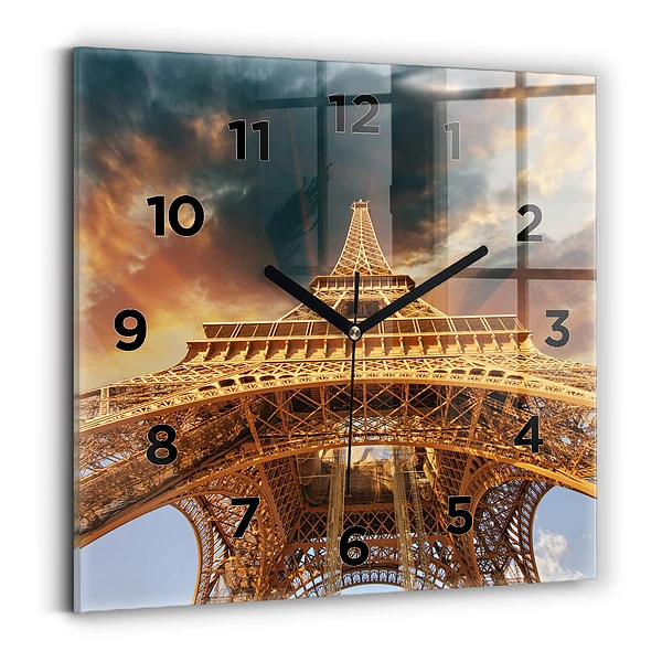Horloge murale carrée Tour Eiffel sur fond de nuages