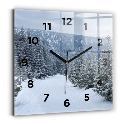 Horloge carrée en verre Montagnes géantes de Bohême en hiver