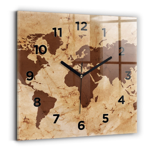 Pendule carrée en verre Carte du monde d'époque