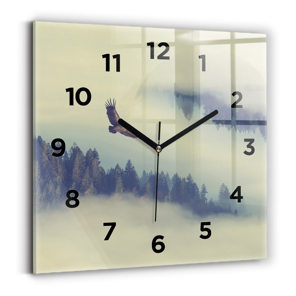 Horloge murale carrée Aigle de la forêt brumeuse