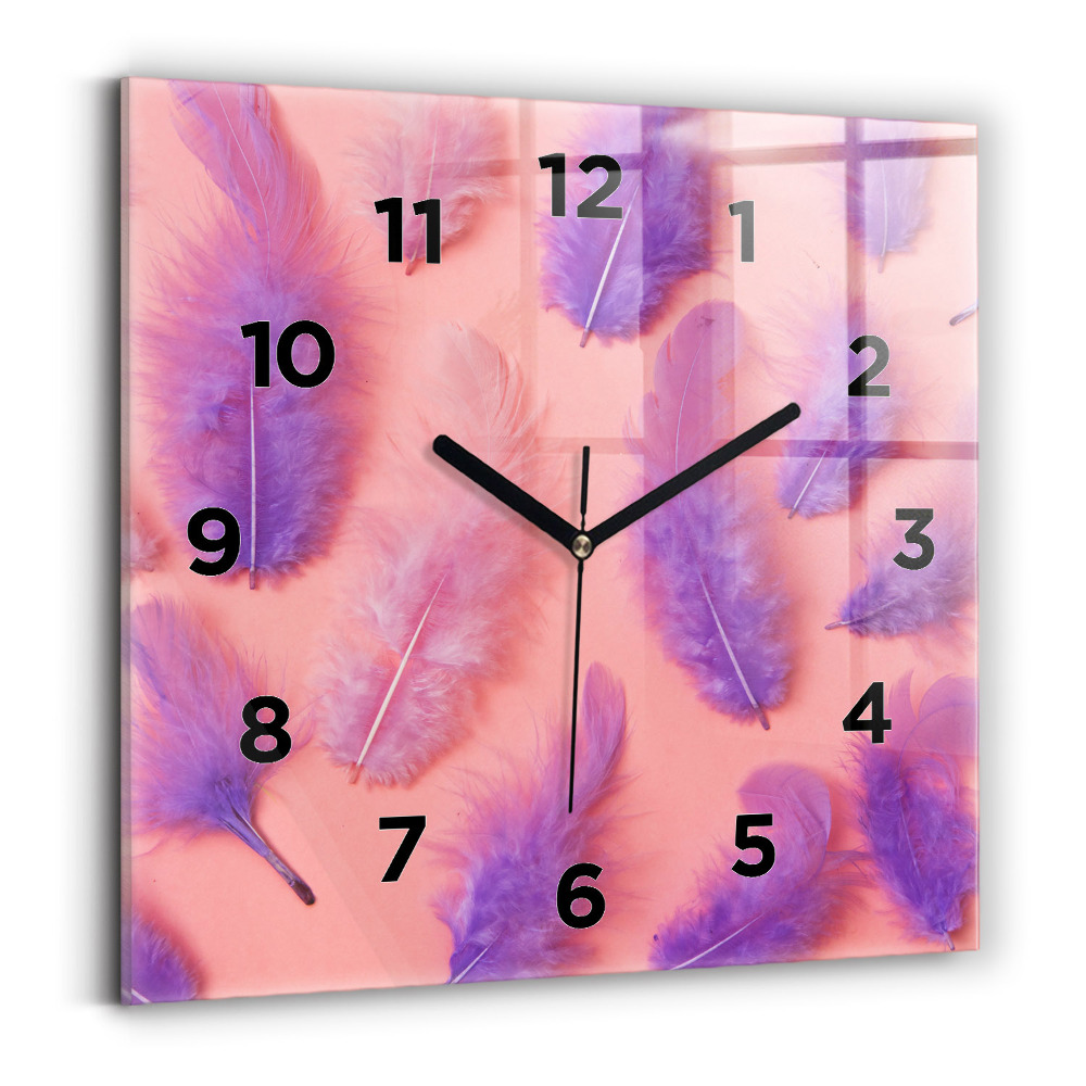 Horloge murale carrée Plumes colorées