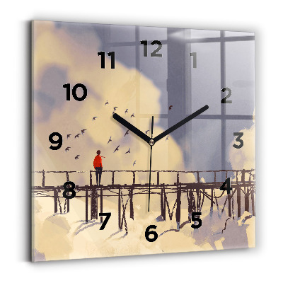Horloge murale carrée Homme sur un vieux pont