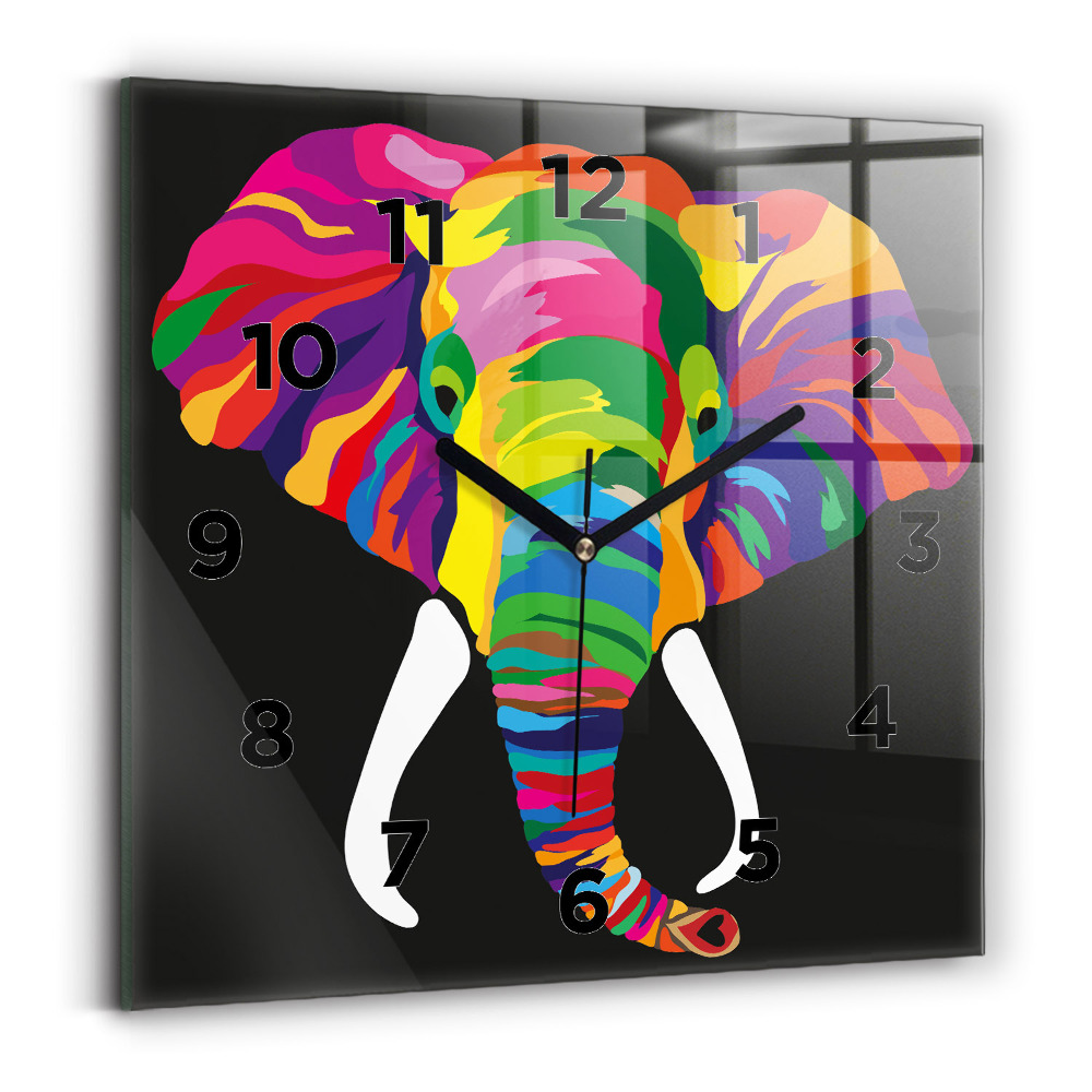 Horloge carrée en verre Éléphant coloré