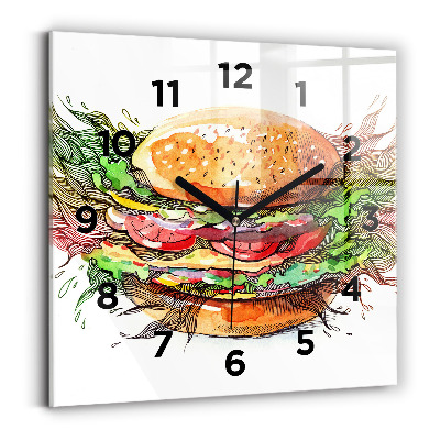 Horloge murale carrée Hamburger au fromage XXL
