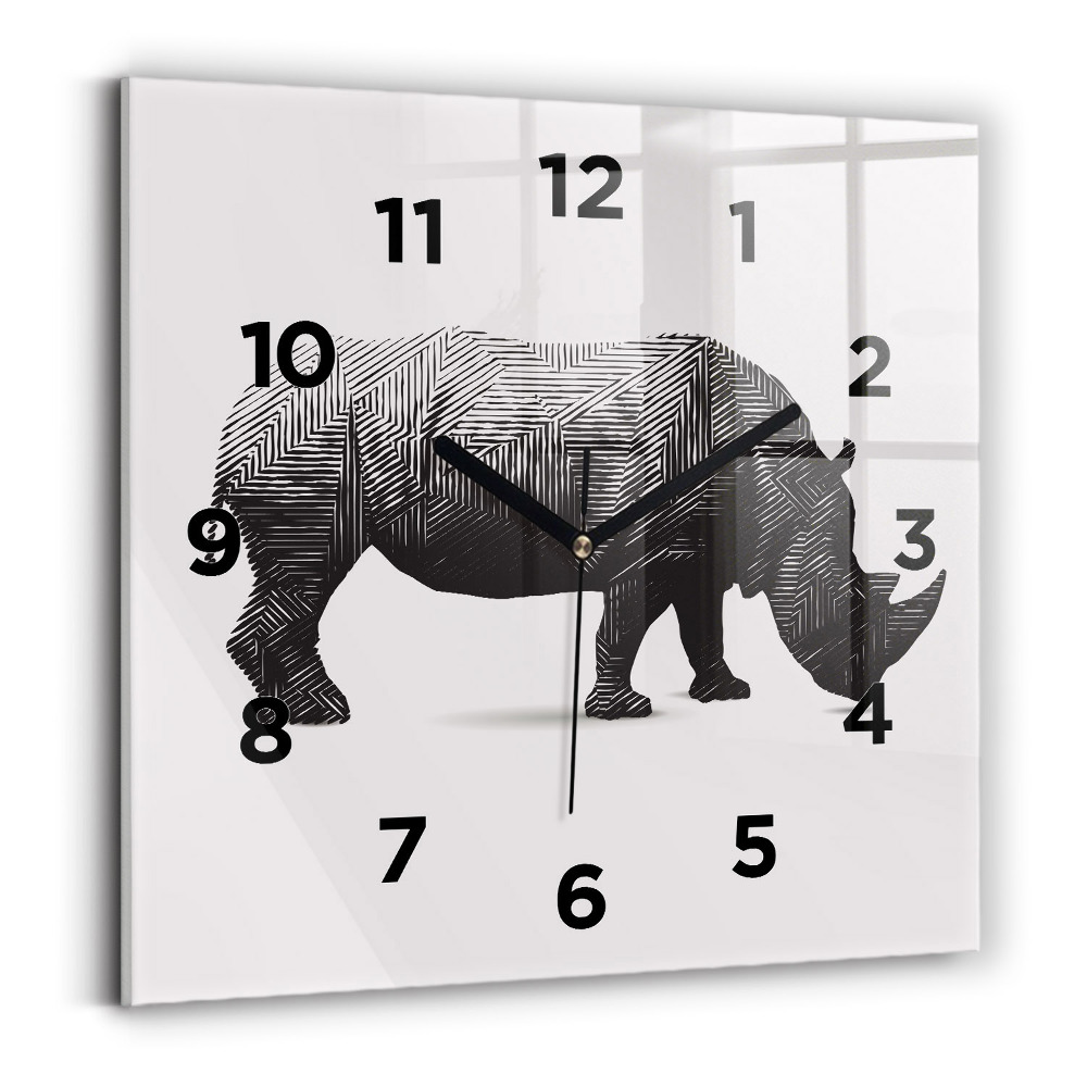 Pendule carrée en verre Rhinocéros - dessin au trait