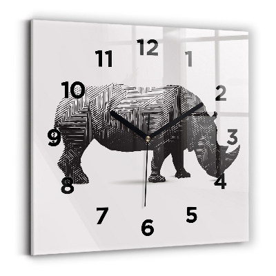 Pendule carrée en verre Rhinocéros - dessin au trait