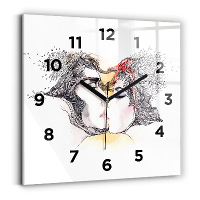 Horloge carrée en verre Dessin d'un baiser d'amour
