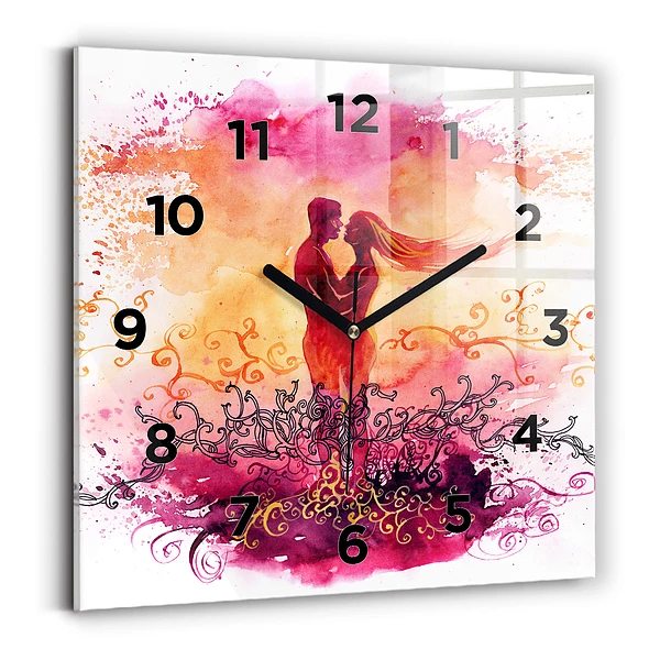 Pendule carrée en verre Aquarelle d'un couple amoureux