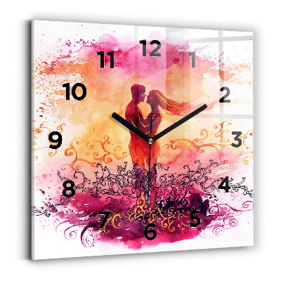 Pendule carrée en verre Aquarelle d'un couple amoureux