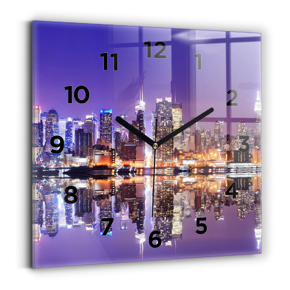 Pendule carrée en verre New York City la nuit