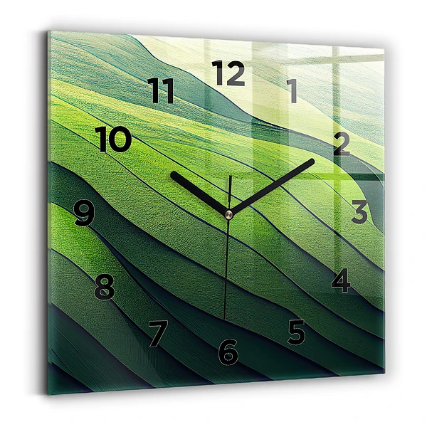 Horloge murale carrée Champs verts abstraits
