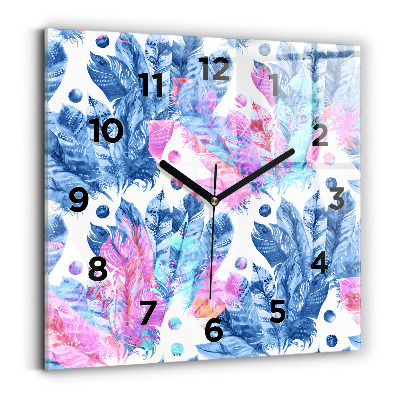Horloge murale carrée Plumes colorées