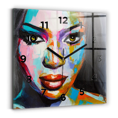 Horloge carrée en verre Visage coloré d'une femme
