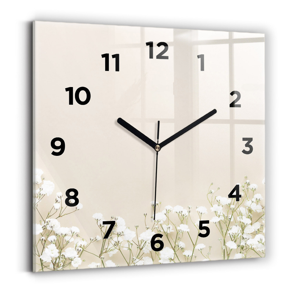 Pendule carrée en verre Gypsophile en fleurs