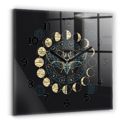 Horloge carrée en verre Phases de la lune et insecte