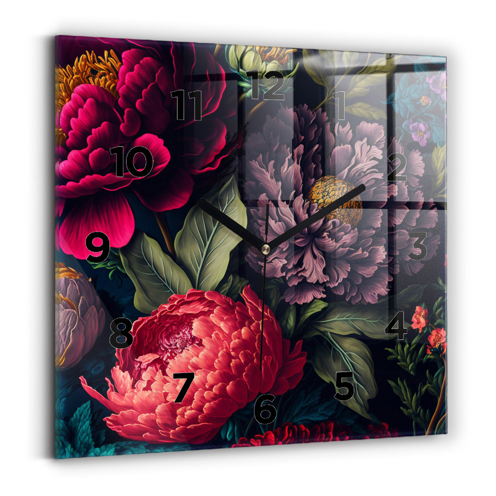Horloge murale carrée Bouquet de fleurs vintage