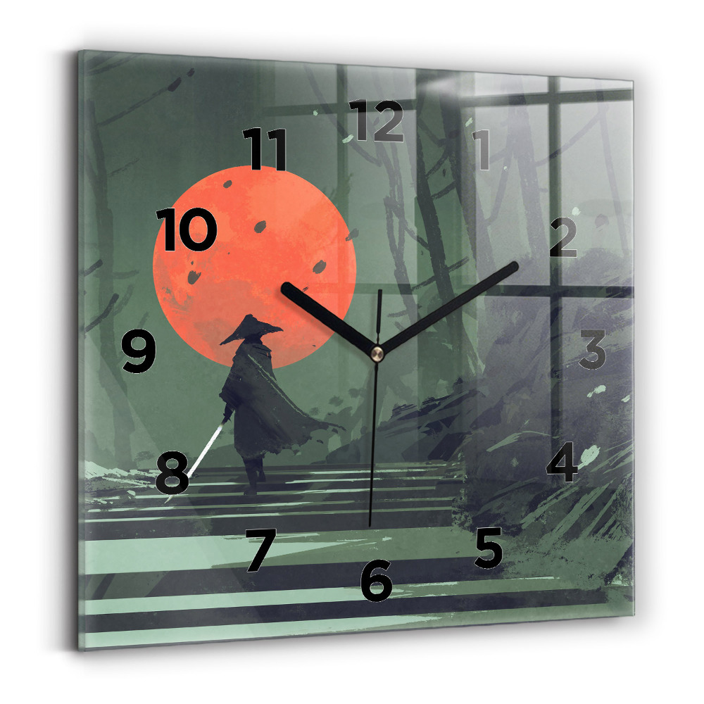Horloge murale carrée Samouraï dans la forêt
