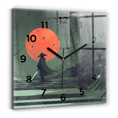 Horloge murale carrée Samouraï dans la forêt